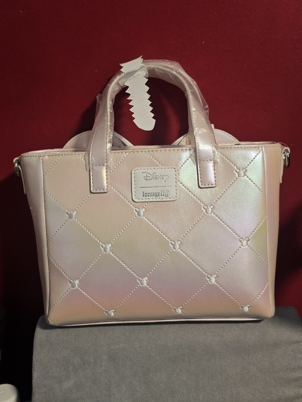 Loungefly Disney Minnie Mouse Pink Pearlescent Finish Mini Satchel Bag - Picture 4 of 12